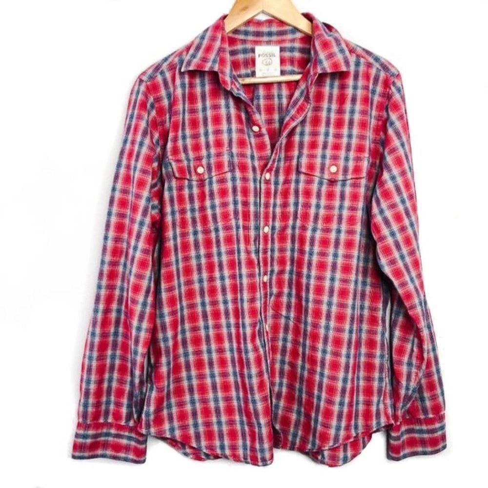 Fossil 54 Men's Button Up Plaid Shirt